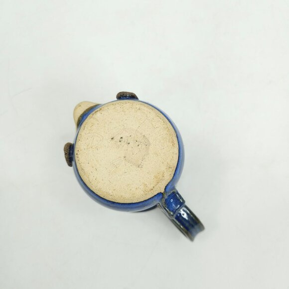 Funny Face Pitcher David Renfroe Pottery Vintage 1981 Blue Signed Ugly Face Mug - Picture 7 of 12